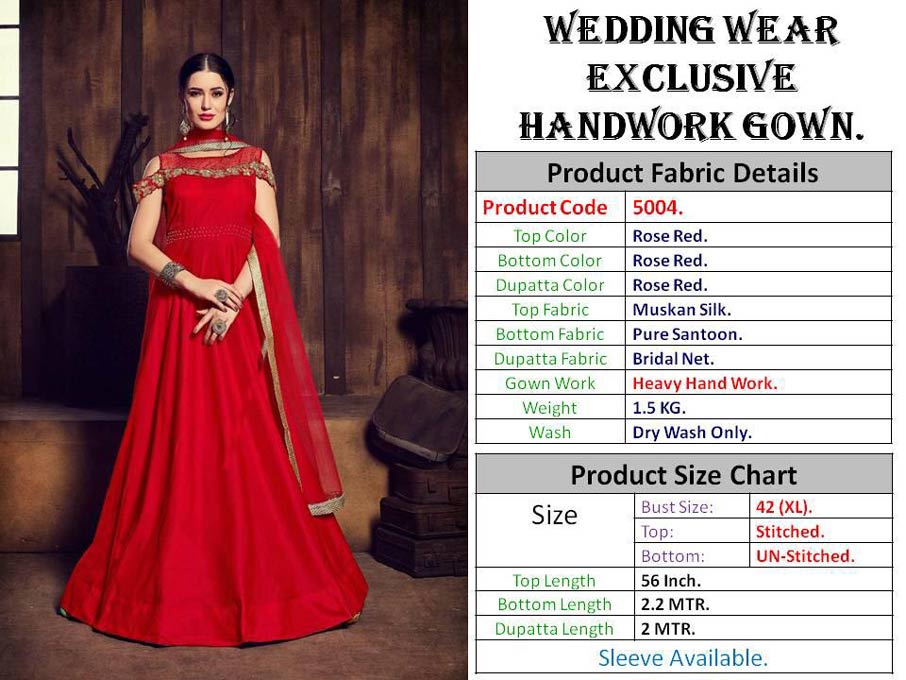 Red Rose Muskan Silk Handwork Designer Gown Red Rose Muskan Silk Handwork Designer Gown